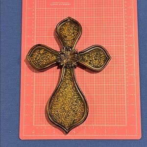 Decorative Gold-Tone Textured Cross Wall Accent